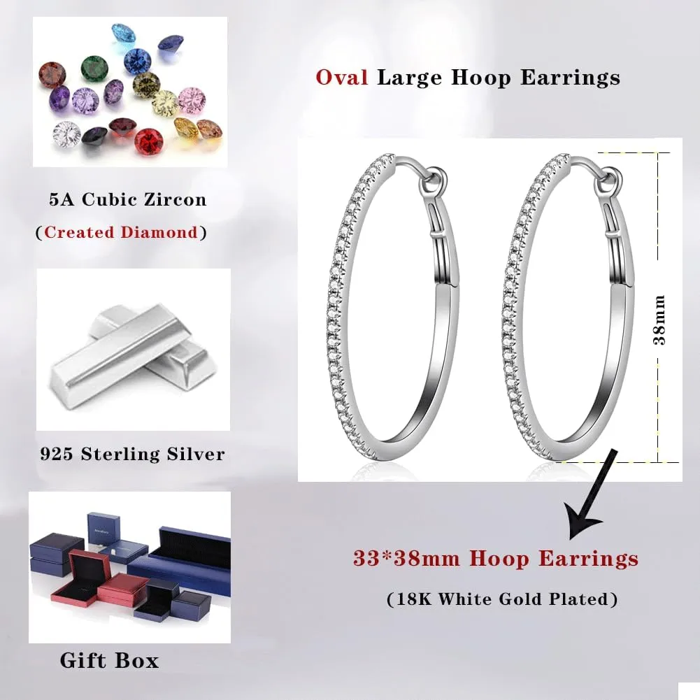 Jiamiaoi 18K White Gold Plated 925 Sterling Silver Hoop Earrings for Women 20mm/25mm/40mm Hoop Earrings with Pearl Removable, Fashion & Classic Womens Jewelry for Wife/Mom