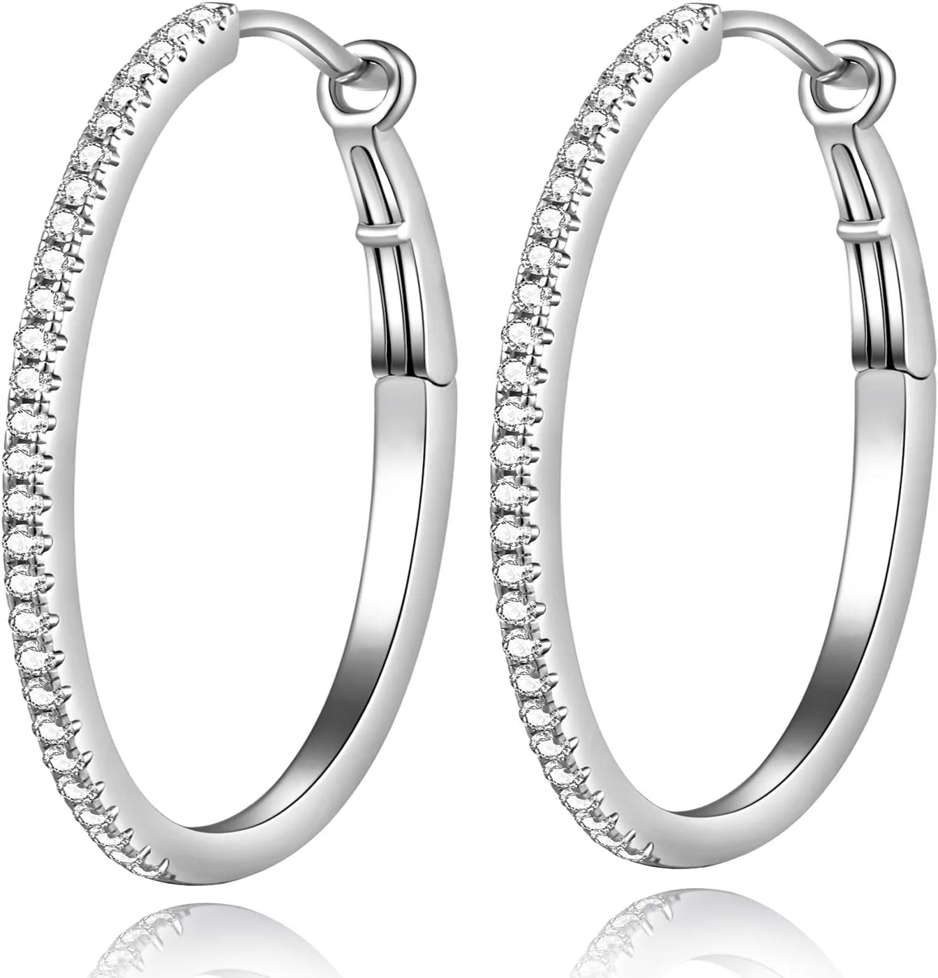 Jiamiaoi 18K White Gold Plated 925 Sterling Silver Hoop Earrings for Women 20mm/25mm/40mm Hoop Earrings with Pearl Removable, Fashion & Classic Womens Jewelry for Wife/Mom