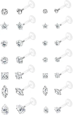 Jstyle 14Pairs 16G Forward Helix Cartilage Tragus Earring Studs Internal Threaded Labret Lip Monroe Ring 8MM Barbell Body Piercing Jewelry