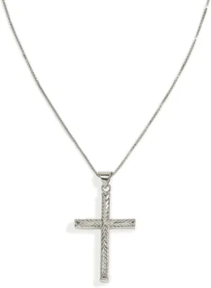 JTV Sterling Silver Diamond-Cut Cross Pendant Necklace  18 Inch Box Link Chain, Elegant Christian Jewelry