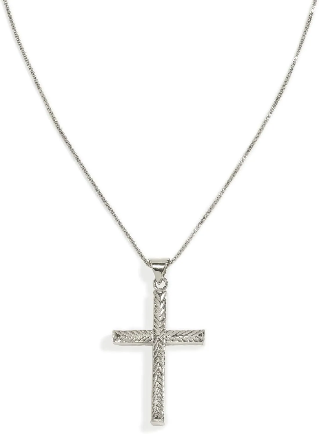 JTV Sterling Silver Diamond-Cut Cross Pendant Necklace  18 Inch Box Link Chain, Elegant Christian Jewelry