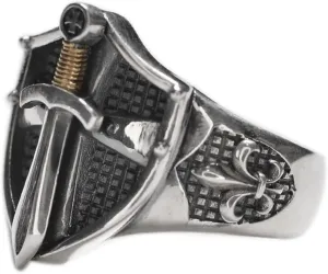 JWM Men's Rings Silver Plated Brass Rings Jewelry for Men Women Adjustable Open Rings, Exquisite Packaging (160-Shield and Sword ring)