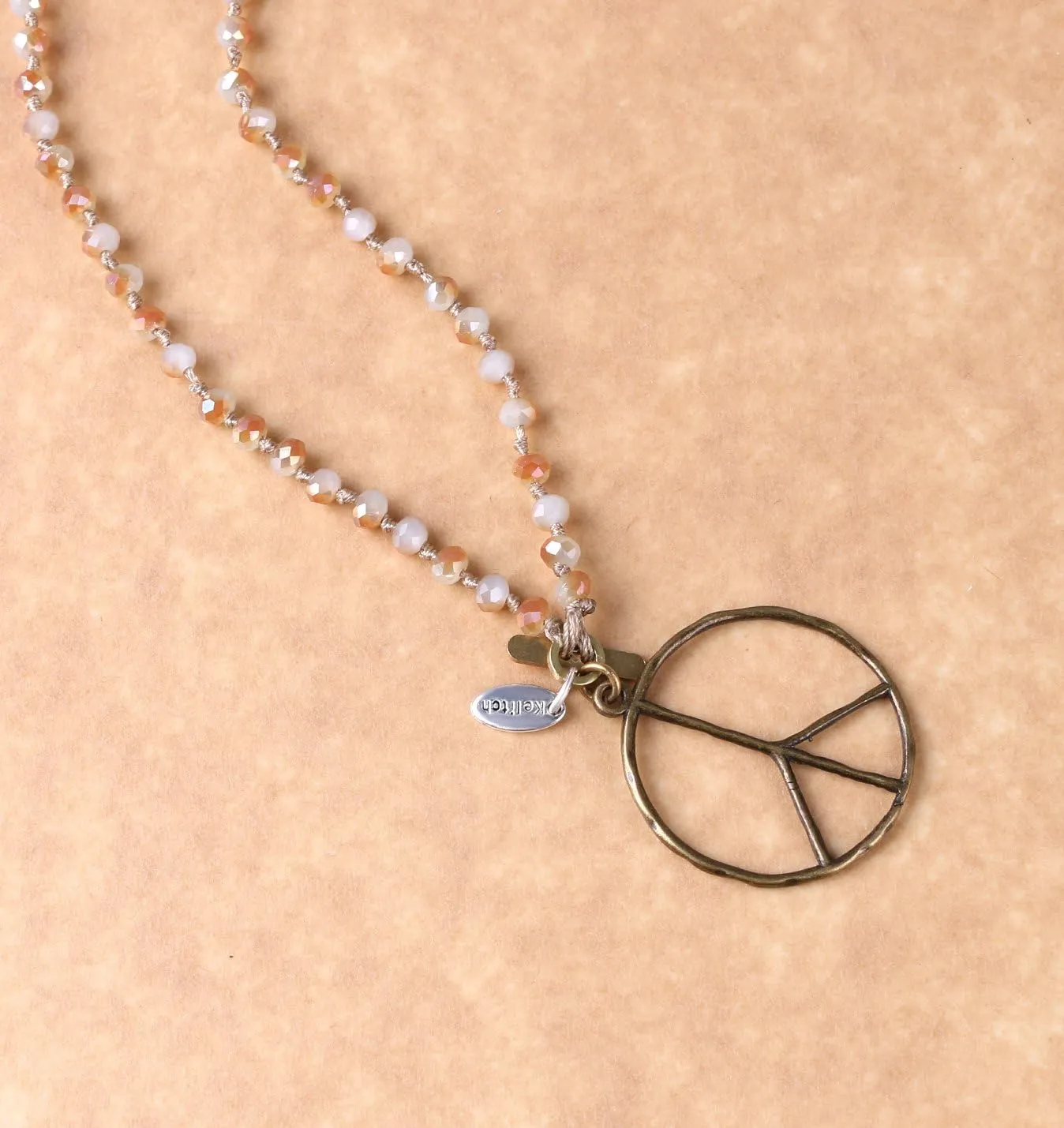 KELITCH Peace Sign Necklace For Women Beaded Hand Knotted Pendant Hippie Necklace Handmade Long Chains Necklaces