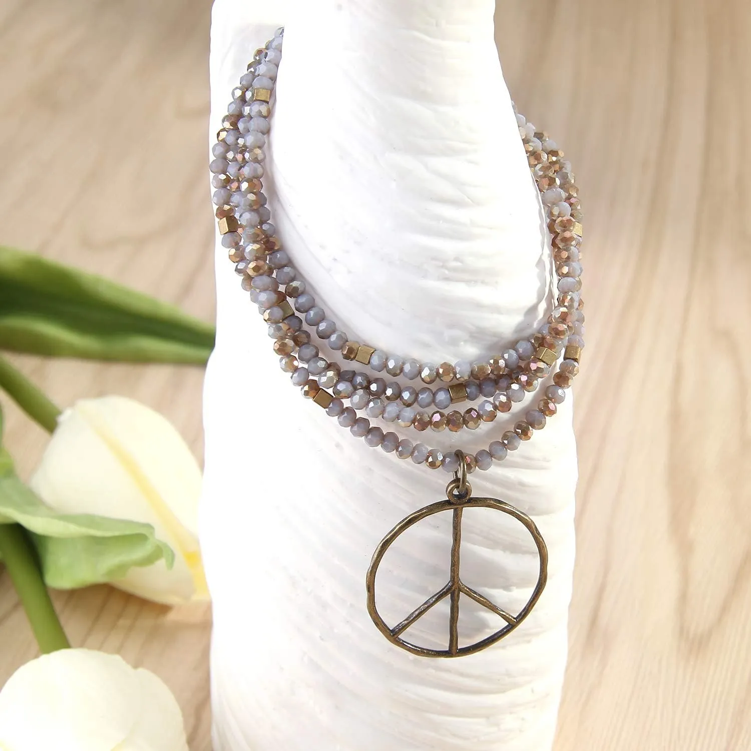 KELITCH Peace Sign Necklace For Women Beaded Hand Knotted Pendant Hippie Necklace Handmade Long Chains Necklaces
