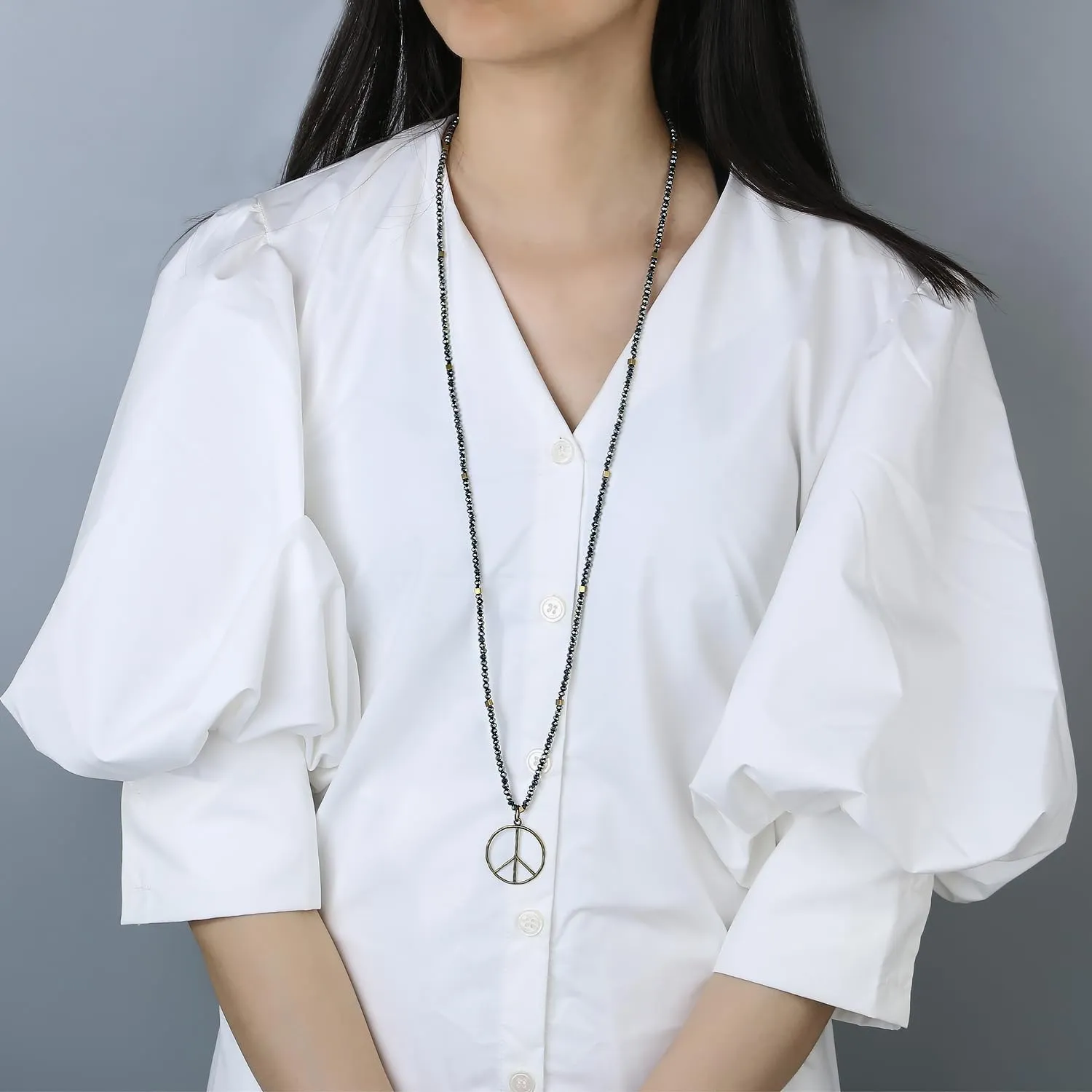 KELITCH Peace Sign Necklace For Women Beaded Hand Knotted Pendant Hippie Necklace Handmade Long Chains Necklaces