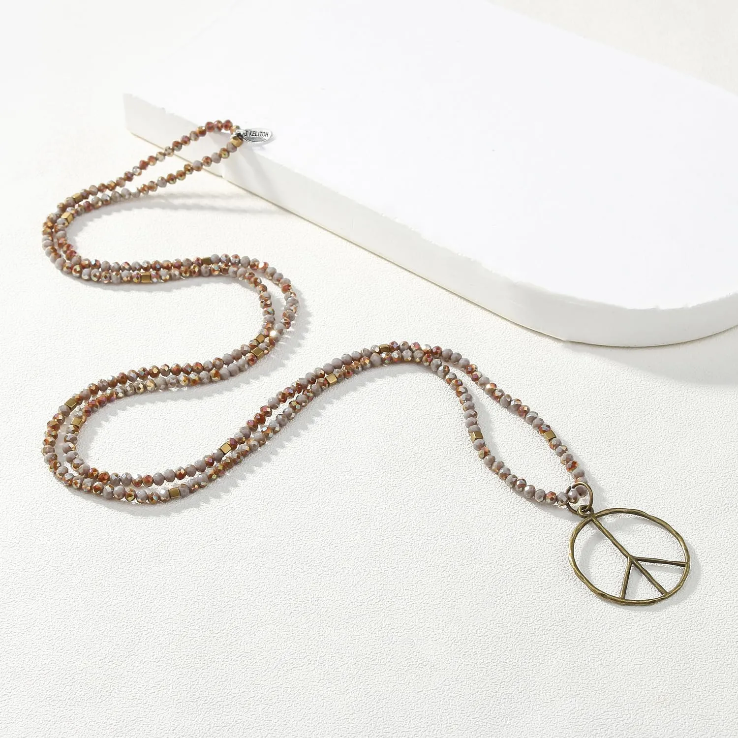 KELITCH Peace Sign Necklace For Women Beaded Hand Knotted Pendant Hippie Necklace Handmade Long Chains Necklaces