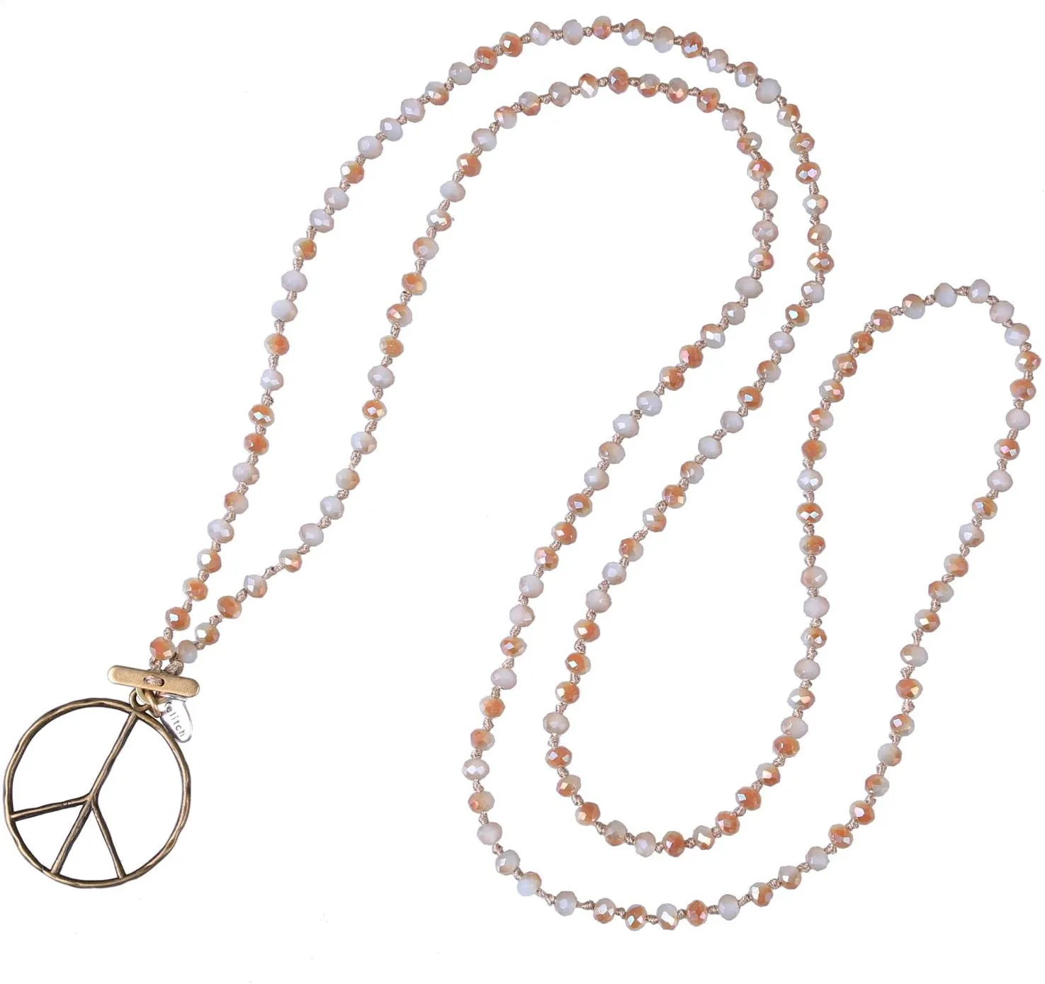 KELITCH Peace Sign Necklace For Women Beaded Hand Knotted Pendant Hippie Necklace Handmade Long Chains Necklaces