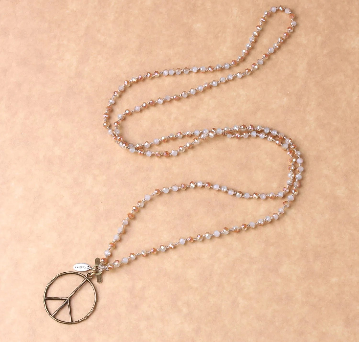 KELITCH Peace Sign Necklace For Women Beaded Hand Knotted Pendant Hippie Necklace Handmade Long Chains Necklaces