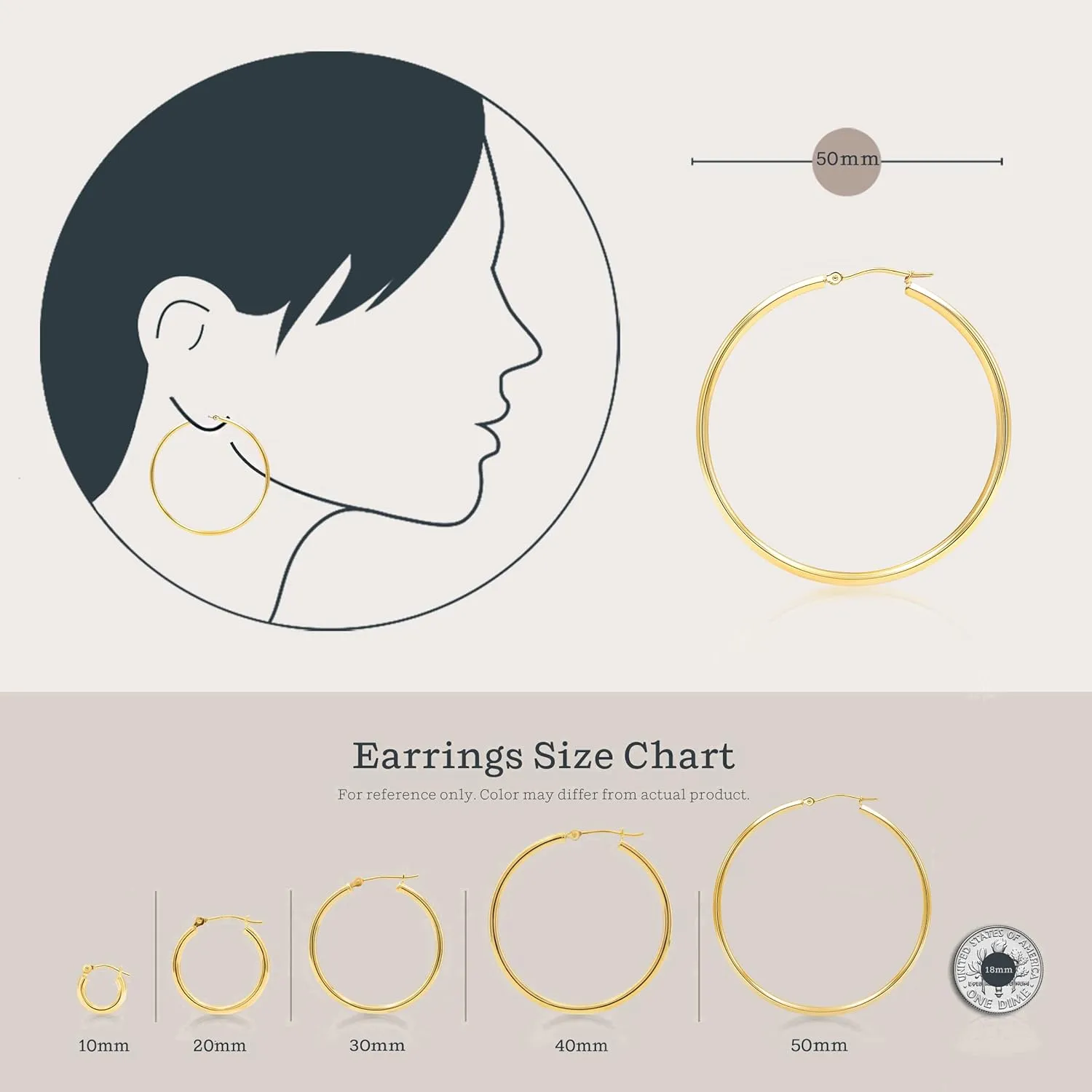 KEZEF 14k Hoop Earrings 2mm Lightweight Hoops for Women Real Solid Gold