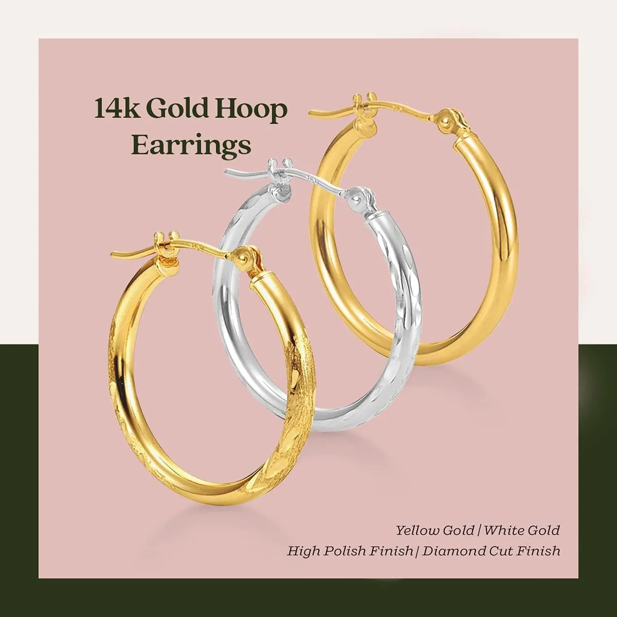 KEZEF 14k Hoop Earrings 2mm Lightweight Hoops for Women Real Solid Gold