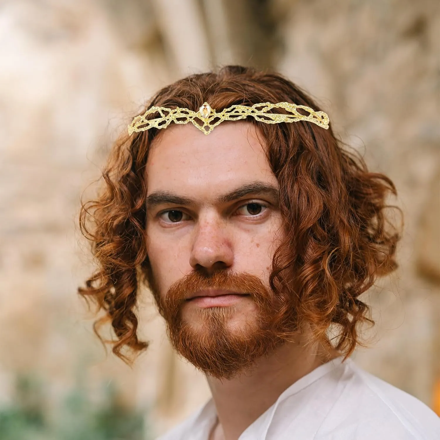 King Crown, CIEHER Vintage Hobbit Elf King Gold Crown Shape Champagne Crystal, Gold Tiara Costume Headbands for Women Men, Crowns for Men Birthday Party Prom Wedding