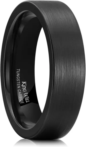 King Will 6mm 8mm Tungsten Wedding Rings for Men Black/Silver/Gunmetal Plated Pipe Cut Brushed Men's Wedding Band Gifts for Him Size 7-14 Comfort Fit