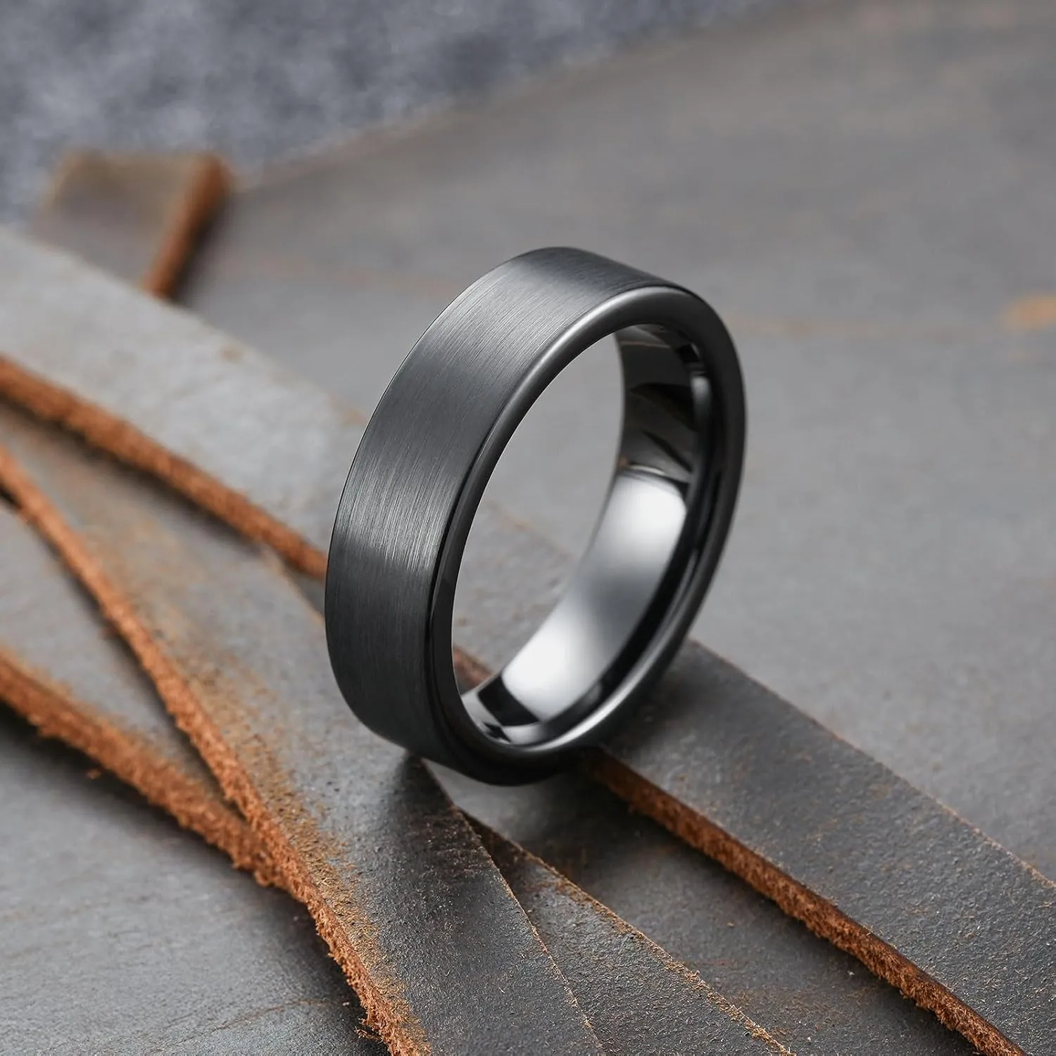 King Will 6mm 8mm Tungsten Wedding Rings for Men Black/Silver/Gunmetal Plated Pipe Cut Brushed Men's Wedding Band Gifts for Him Size 7-14 Comfort Fit