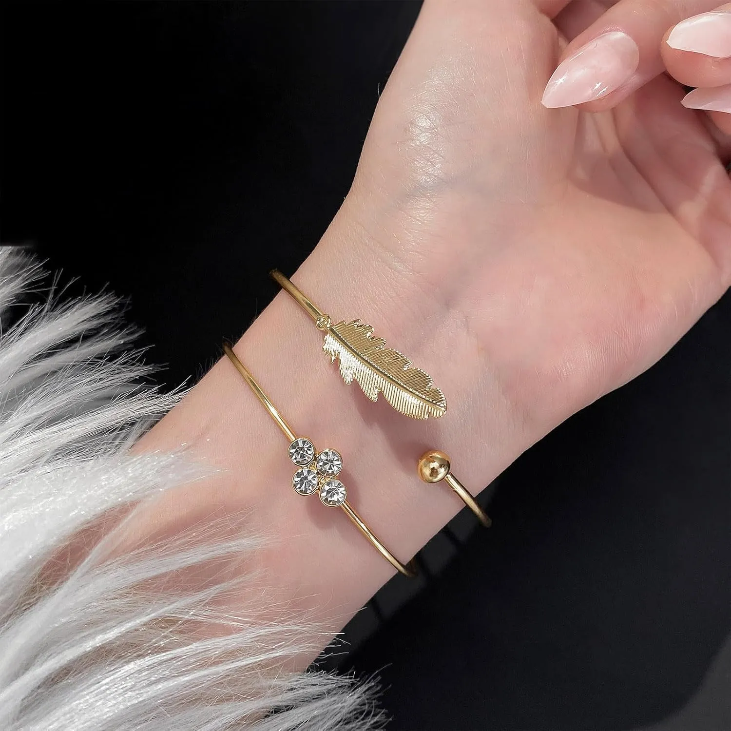 KISS WIFE Gold Bangles for Women, Open Adjustable Bangle Bracelets, Multi Layer Stackable Cuff Bracelet Set, Fashion Accessories Costume Jewelry Gift for Women