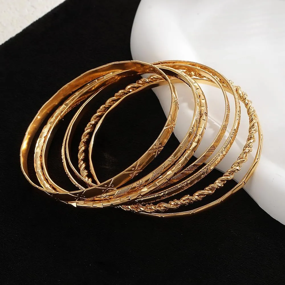 KISS WIFE Gold Bangles for Women, Open Adjustable Bangle Bracelets, Multi Layer Stackable Cuff Bracelet Set, Fashion Accessories Costume Jewelry Gift for Women