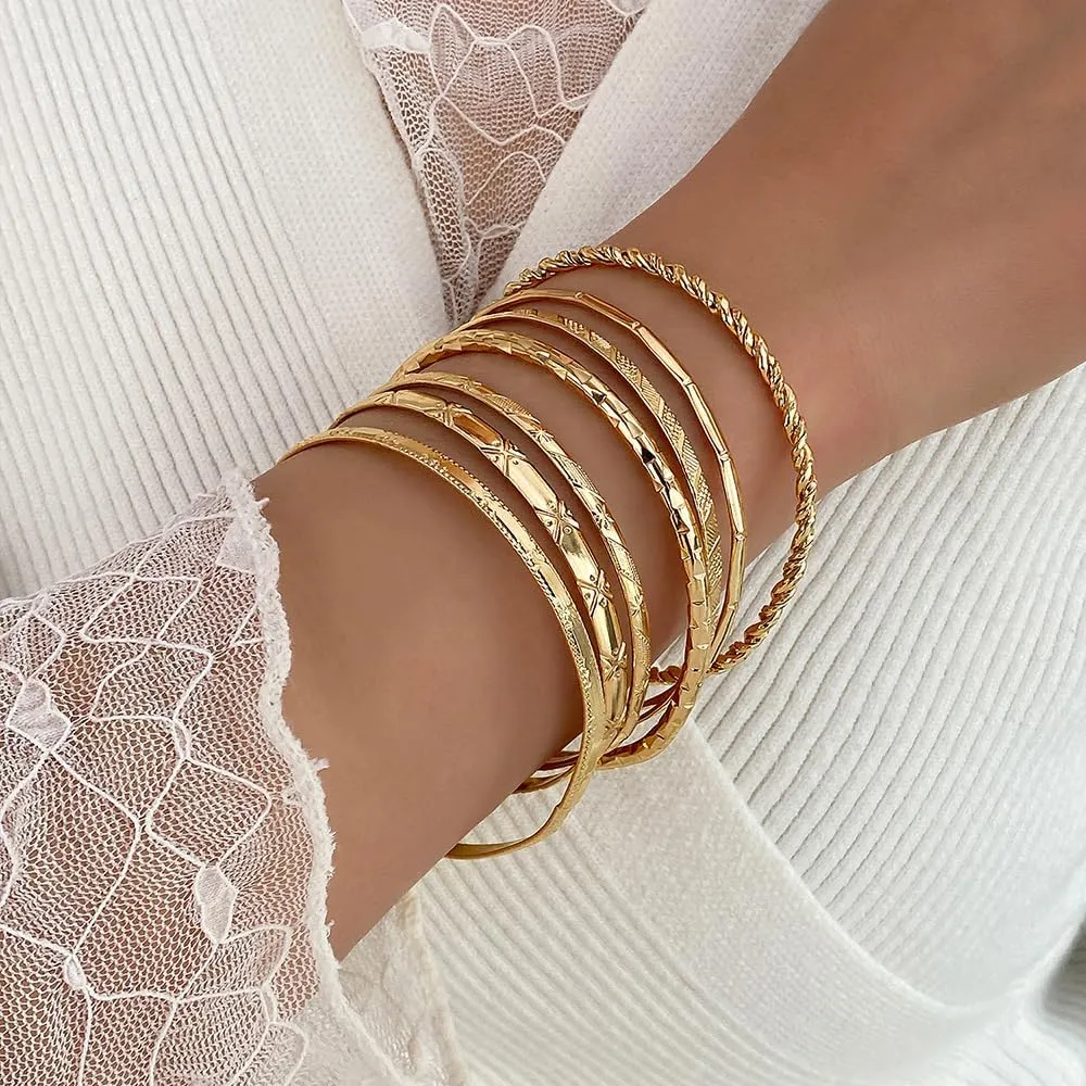 KISS WIFE Gold Bangles for Women, Open Adjustable Bangle Bracelets, Multi Layer Stackable Cuff Bracelet Set, Fashion Accessories Costume Jewelry Gift for Women
