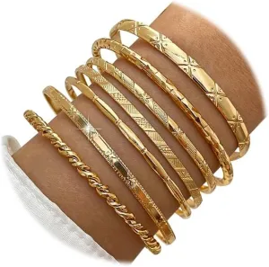 KISS WIFE Gold Bangles for Women, Open Adjustable Bangle Bracelets, Multi Layer Stackable Cuff Bracelet Set, Fashion Accessories Costume Jewelry Gift for Women
