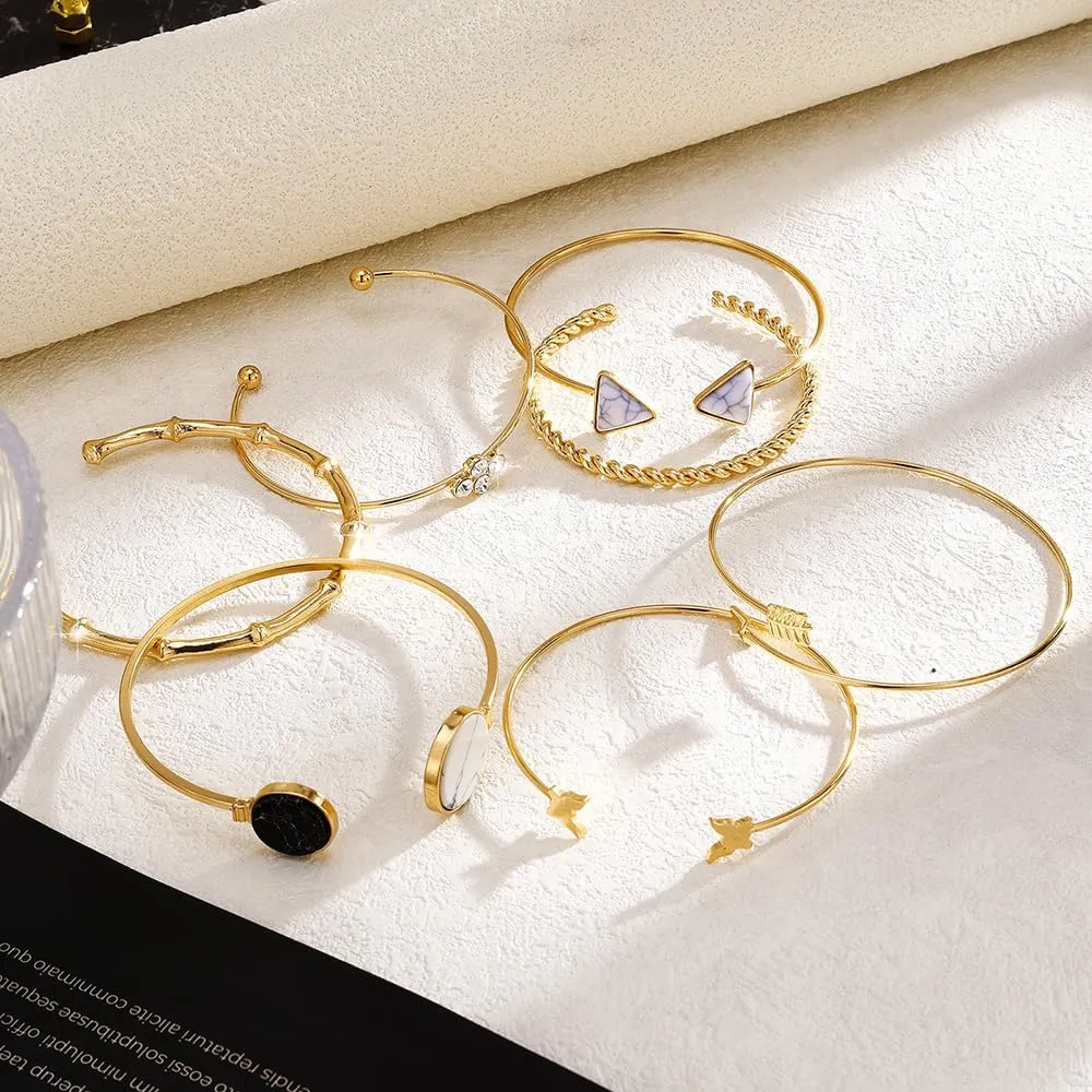 KISS WIFE Gold Bangles for Women, Open Adjustable Bangle Bracelets, Multi Layer Stackable Cuff Bracelet Set, Fashion Accessories Costume Jewelry Gift for Women