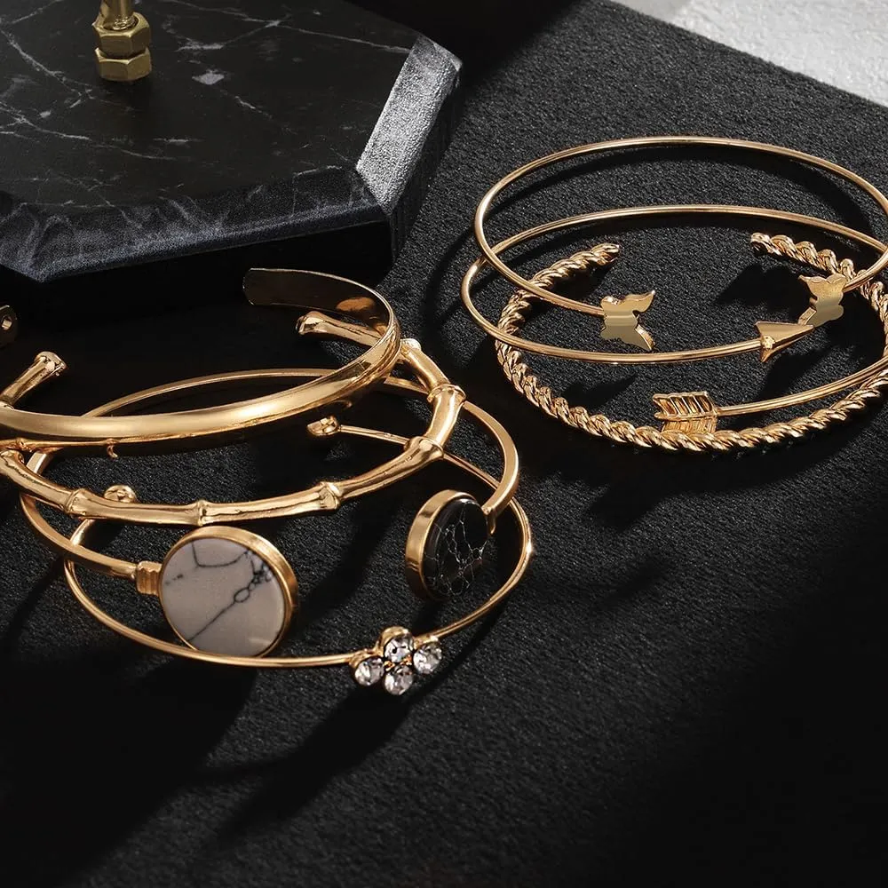 KISS WIFE Gold Bangles for Women, Open Adjustable Bangle Bracelets, Multi Layer Stackable Cuff Bracelet Set, Fashion Accessories Costume Jewelry Gift for Women