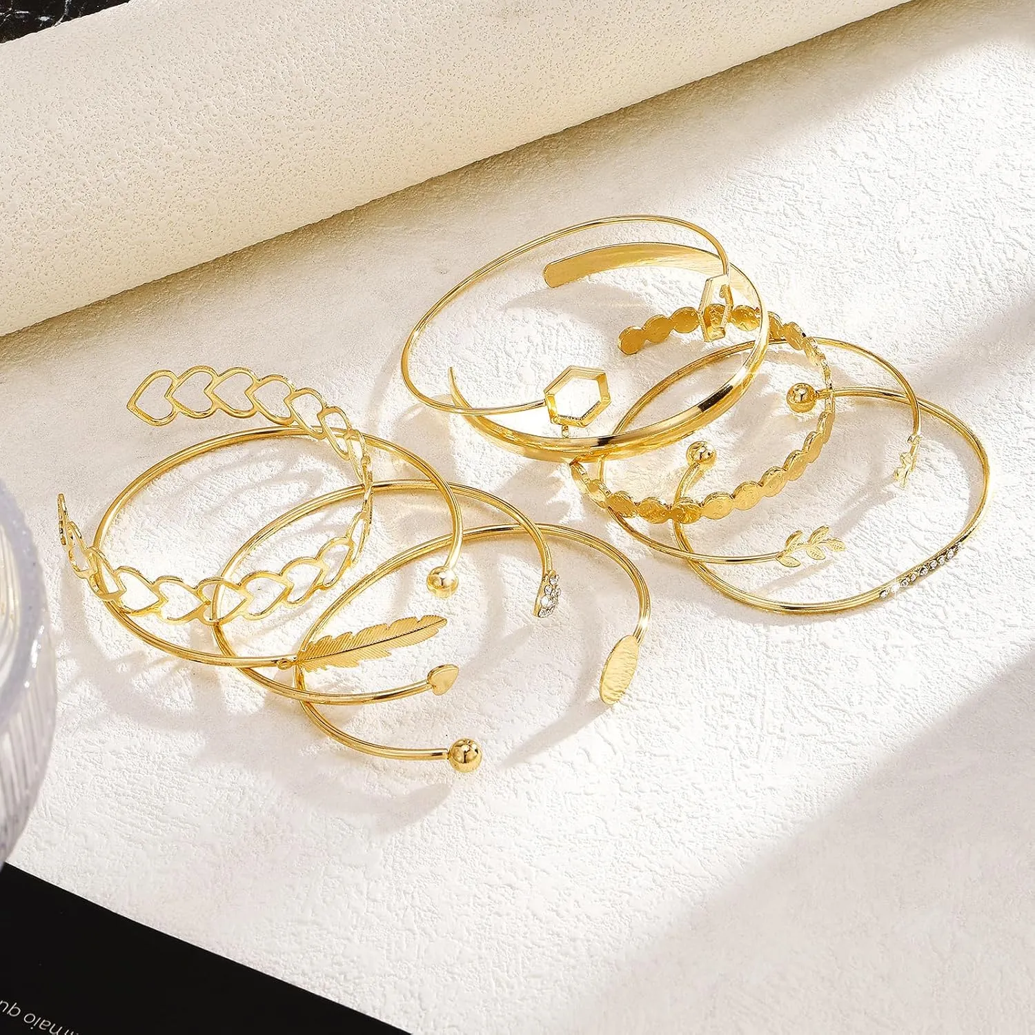 KISS WIFE Gold Bangles for Women, Open Adjustable Bangle Bracelets, Multi Layer Stackable Cuff Bracelet Set, Fashion Accessories Costume Jewelry Gift for Women