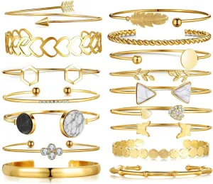 KISS WIFE Gold Bangles for Women, Open Adjustable Bangle Bracelets, Multi Layer Stackable Cuff Bracelet Set, Fashion Accessories Costume Jewelry Gift for Women