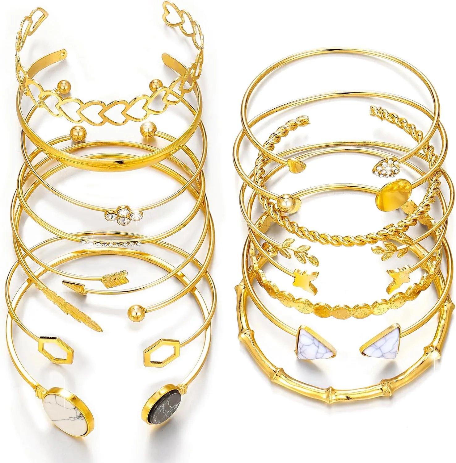 KISS WIFE Gold Bangles for Women, Open Adjustable Bangle Bracelets, Multi Layer Stackable Cuff Bracelet Set, Fashion Accessories Costume Jewelry Gift for Women