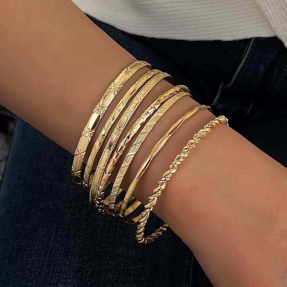 KISS WIFE Gold Bangles for Women, Open Adjustable Bangle Bracelets, Multi Layer Stackable Cuff Bracelet Set, Fashion Accessories Costume Jewelry Gift for Women