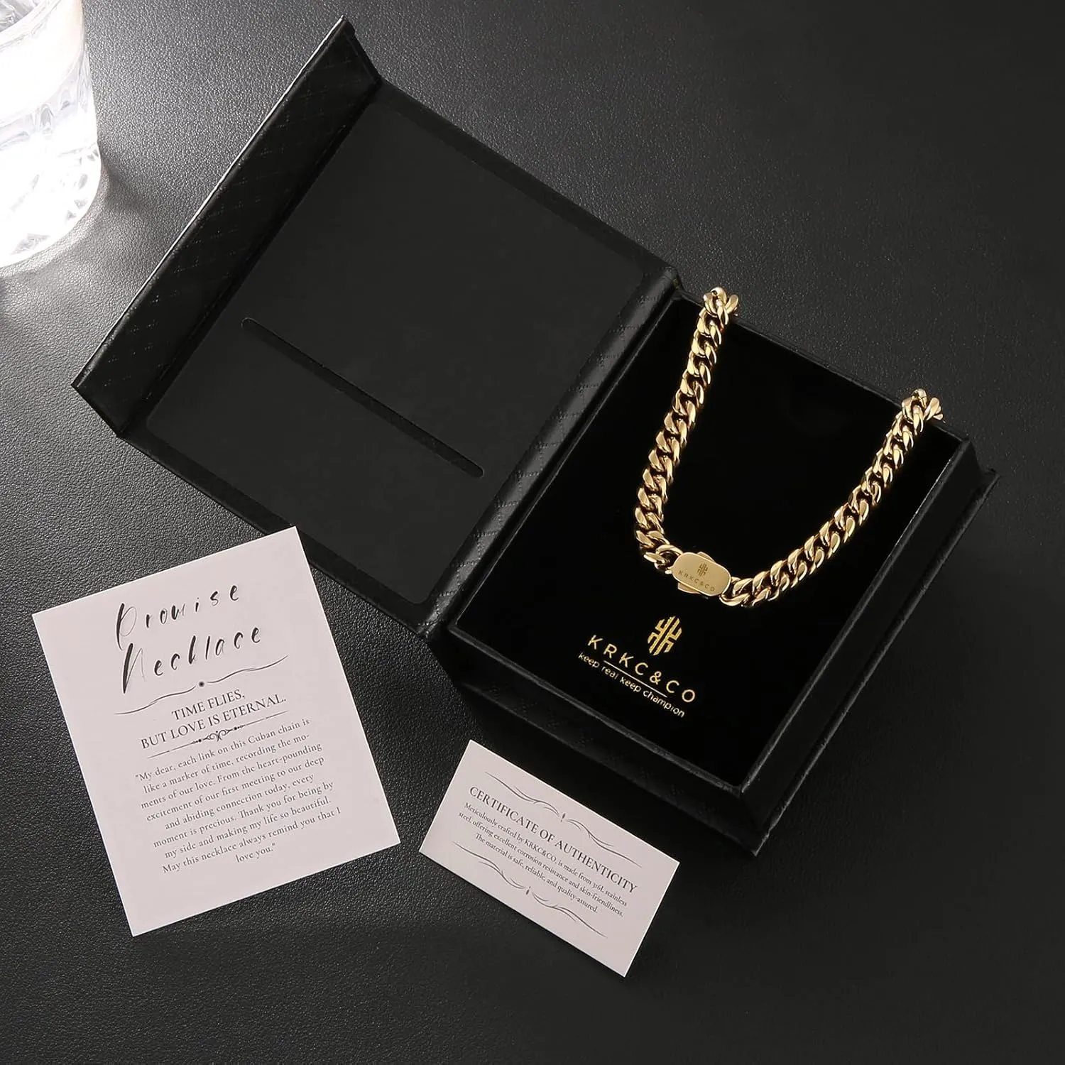 KRKC&CO Promise Necklace for Him, 8mm Cuban Link Chain for Mens Women, 316l Stainless Steel Hip Hop Jewelrys to My Man, Anniversary Birthday Gift for Bf Husband, 22in