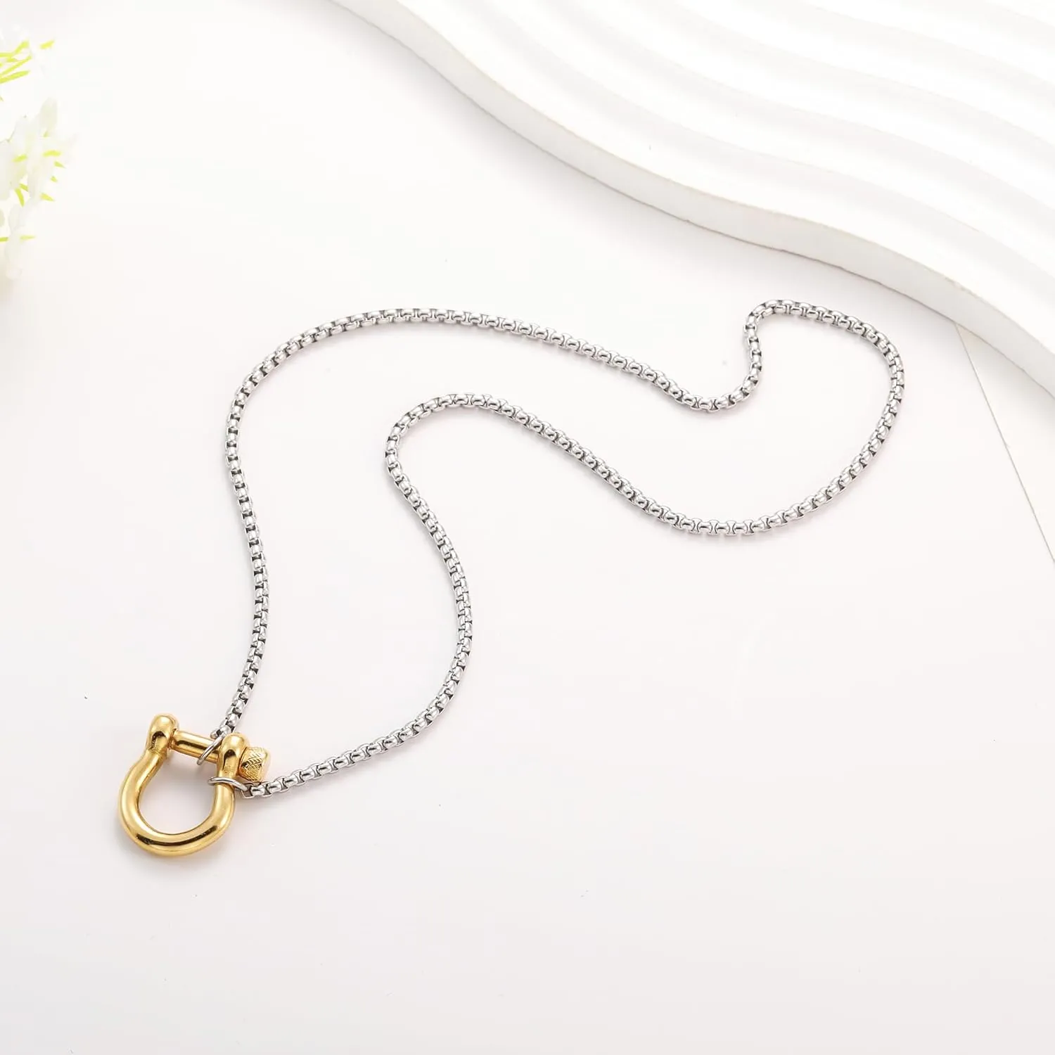 KURTCB Carabiner Necklace 14K Gold Plated Stainless Steel Statement Chunky Heavy Necklace for Women Men