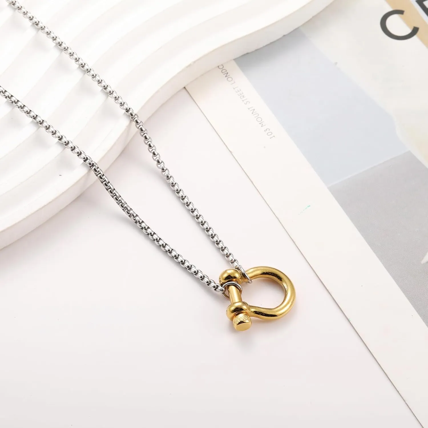 KURTCB Carabiner Necklace 14K Gold Plated Stainless Steel Statement Chunky Heavy Necklace for Women Men