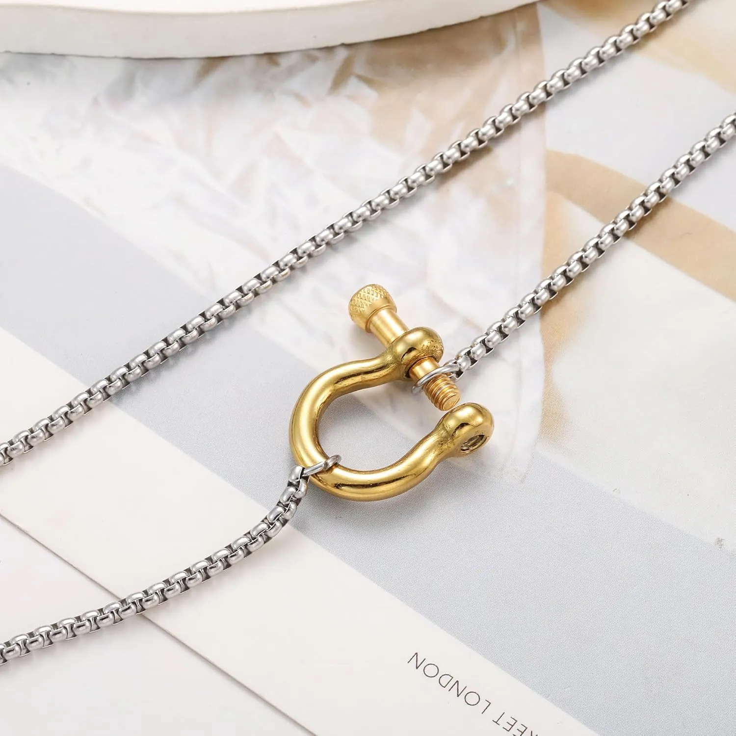 KURTCB Carabiner Necklace 14K Gold Plated Stainless Steel Statement Chunky Heavy Necklace for Women Men