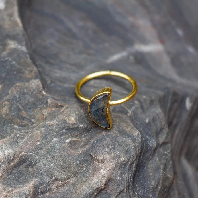Labradorite Crescent Moon Ring