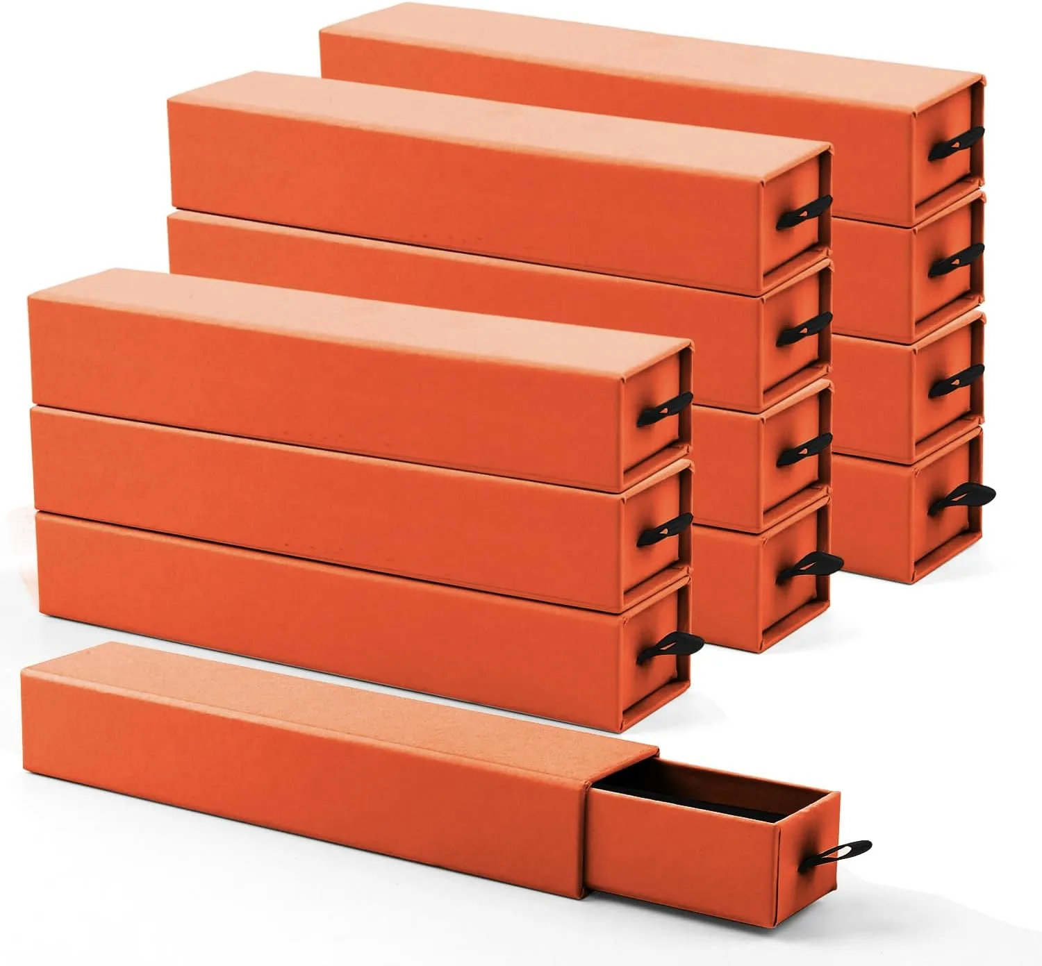 Lainrrew Jewelry Gift Box, Luxury 12-Pack Jewelry Gift Box Velvet-Lined, Compact Drawer Style for Earrings & Rings, Stylish Necklace Bracelet Organizer, 8.3x1.8x1.4 Inches (Orange)