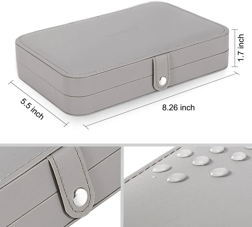 LANDICI Small Jewelry Box for Women Girls, PU Leather Travel Jewelry Case, Portable Jewelry Organizer Storage Holder Display for Ring Earrings Necklace Bracelet Bangle Men Kids Gift, Grey