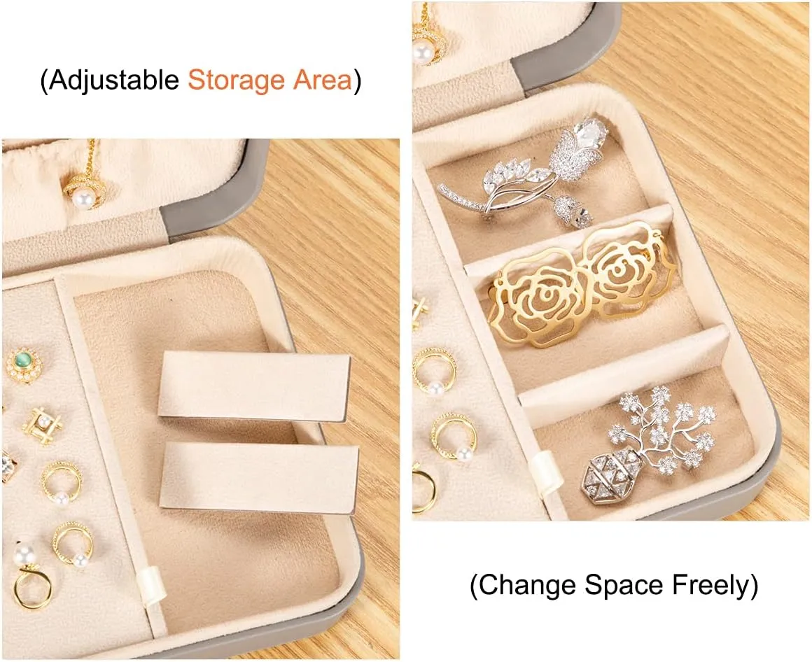 LANDICI Small Jewelry Box for Women Girls, PU Leather Travel Jewelry Case, Portable Jewelry Organizer Storage Holder Display for Ring Earrings Necklace Bracelet Bangle Men Kids Gift, Grey
