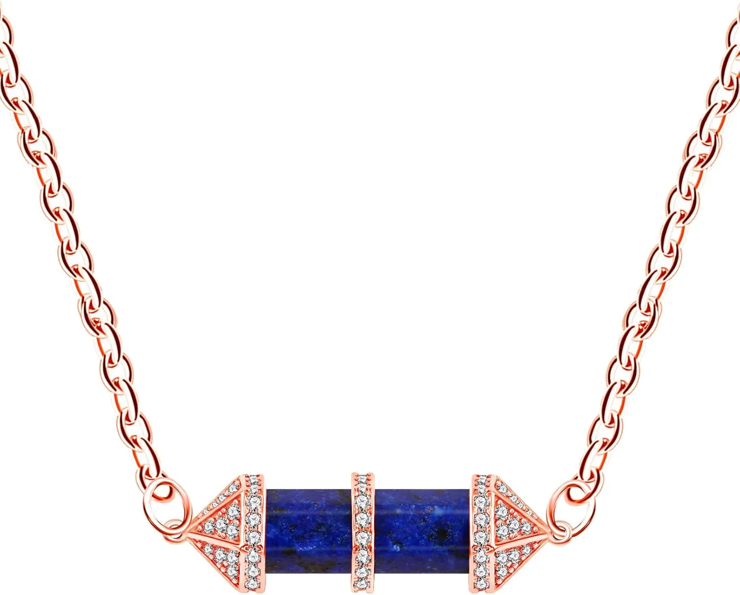 Lapis Lazuli Crystal Gemstone Healing Necklace | Rose Gold Plated Chakra Fashion Jewelry for Women | Geometric Zirconia Bullet Pendant | Natural Stone Reiki Healing Energy Necklace