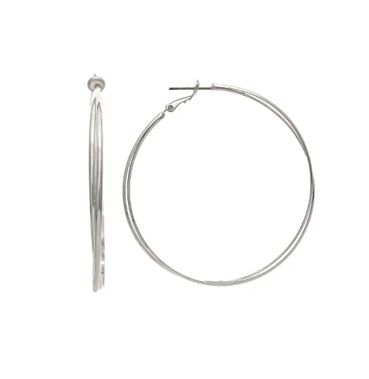 Large Double Hoop Earrings in Silver