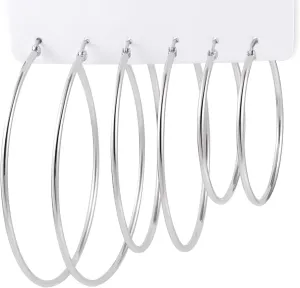 Large Gold Hoop Earrings Set 3 Pairs Sterling Silver Post Hypoallergenic Lightweight Large thin Hoop Earrings Multiple Pack (50/60/70 mm)