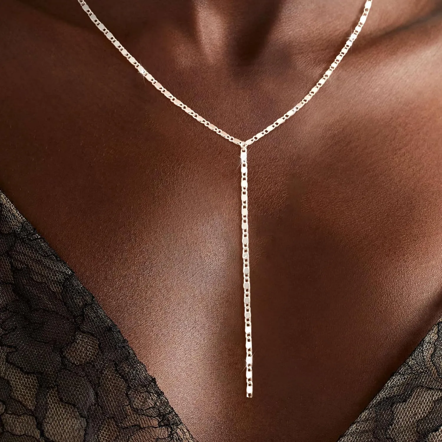 Lariat Gold Necklace for Women: Dainty Pearl Necklace 14k Gold Plated/Silver Y-Shaped Pendant Long Necklace Fashion Layered Simple Gold Necklace Jewelry For Women Trendy