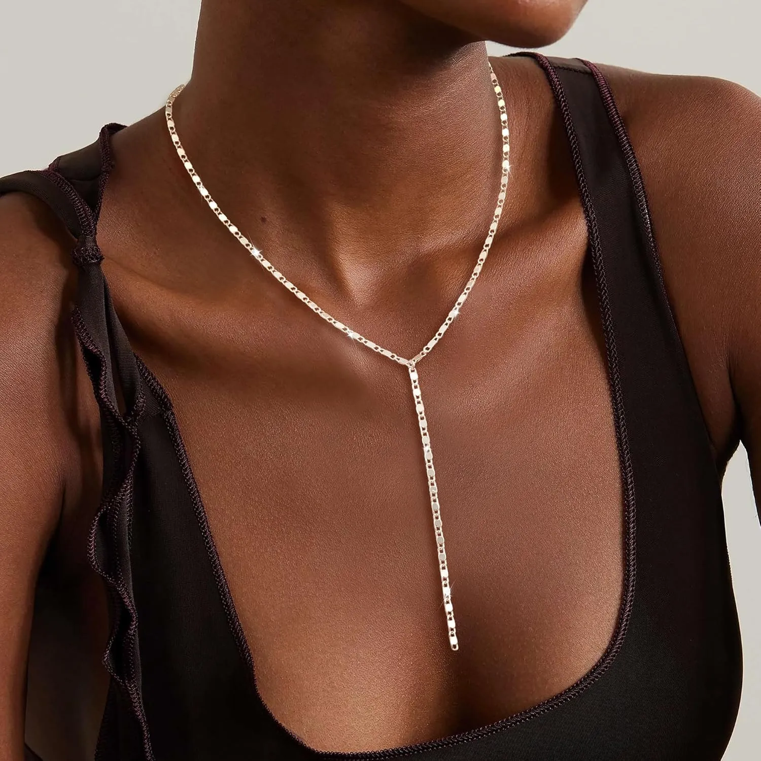 Lariat Gold Necklace for Women: Dainty Pearl Necklace 14k Gold Plated/Silver Y-Shaped Pendant Long Necklace Fashion Layered Simple Gold Necklace Jewelry For Women Trendy