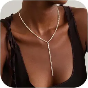 Lariat Gold Necklace for Women: Dainty Pearl Necklace 14k Gold Plated/Silver Y-Shaped Pendant Long Necklace Fashion Layered Simple Gold Necklace Jewelry For Women Trendy