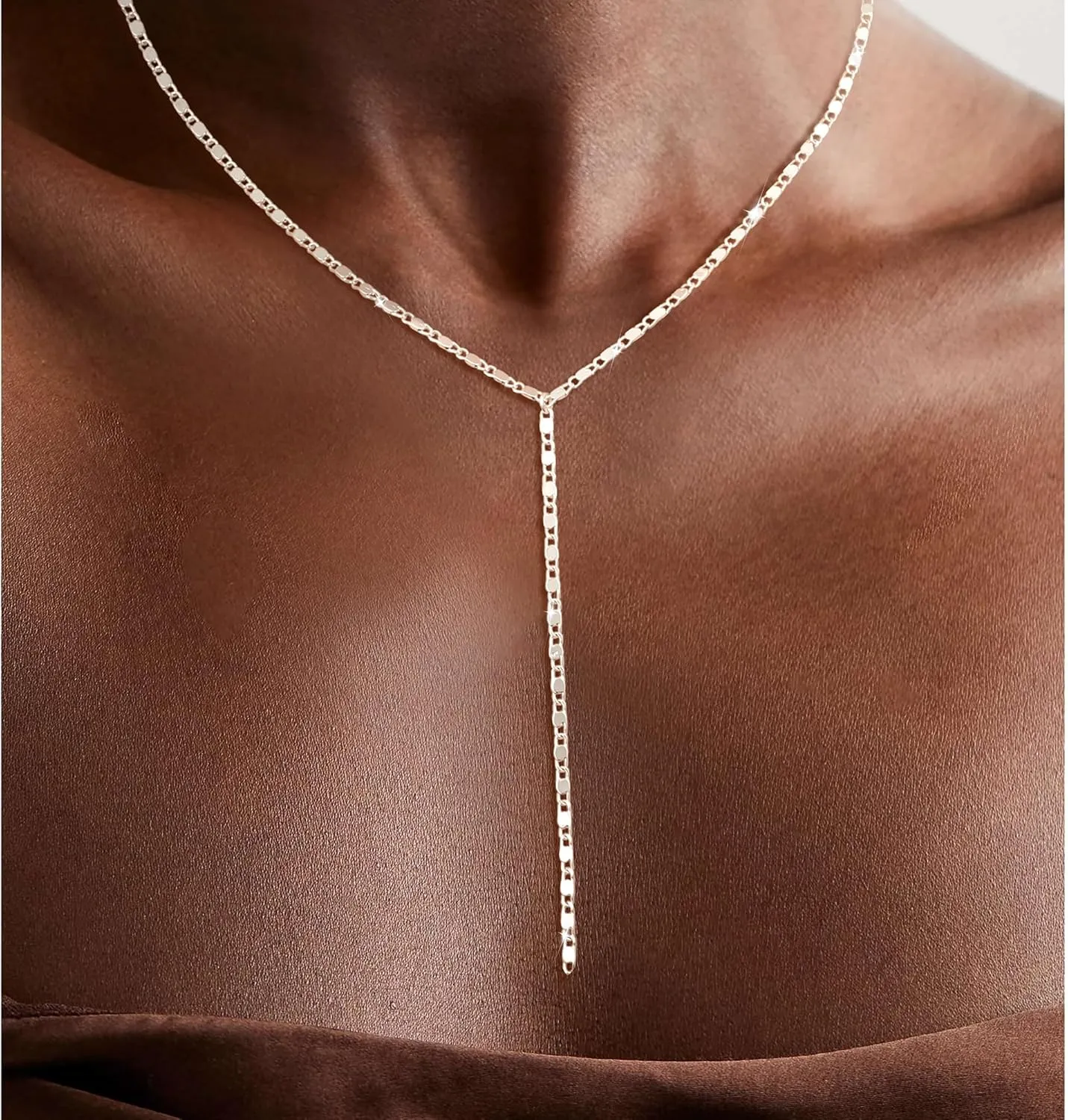 Lariat Gold Necklace for Women: Dainty Pearl Necklace 14k Gold Plated/Silver Y-Shaped Pendant Long Necklace Fashion Layered Simple Gold Necklace Jewelry For Women Trendy