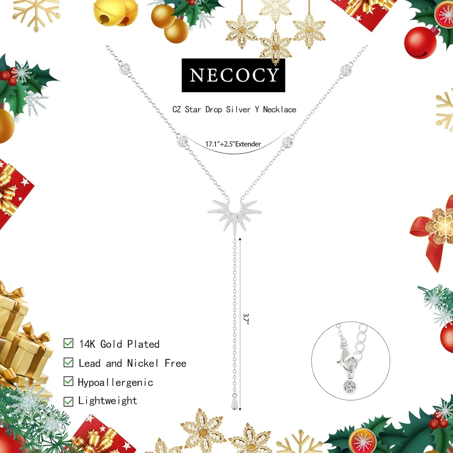 Lariat Gold Necklace for Women, Trendy Gold/Silver Y Necklace Dainty Drop Dangle Long Necklace 14K Gold Plated CZ Star Y-Shaped Layered Pendant Necklace Simple Jewelry for Women