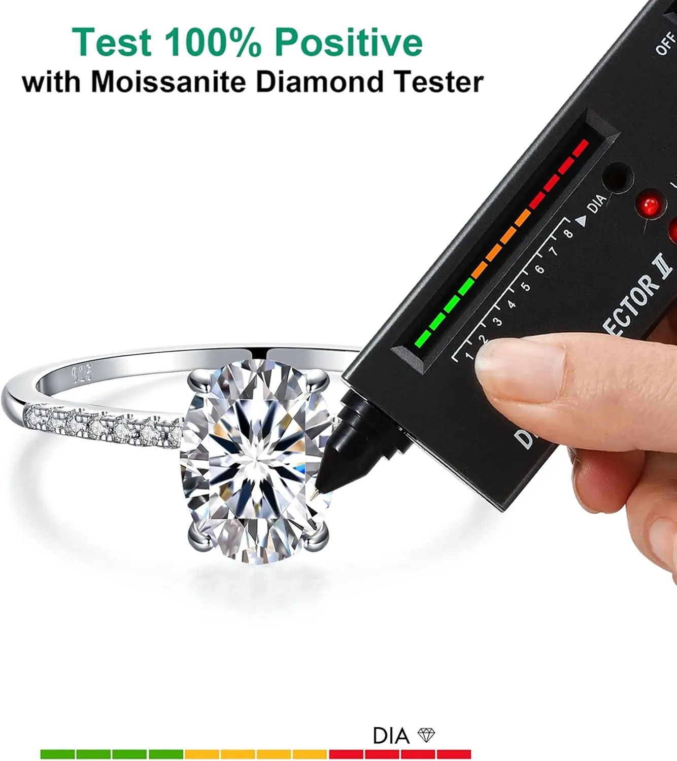 LAVALE Moissanite Rings for Women, 1/1.5/2 CT Oval Cut Moissanite Solitaire Engagement Rings Platinum Gold Plated Sterling Silver Half Eternity Promise Wedding Bands for Her