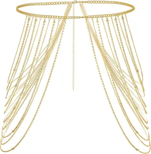 Layered Belly Waist Chains Rhinestone Metal Body Chain Belt Sexy Party Rave Carnival Body Jewelry Accessories for Women Gold Tone Adjustable