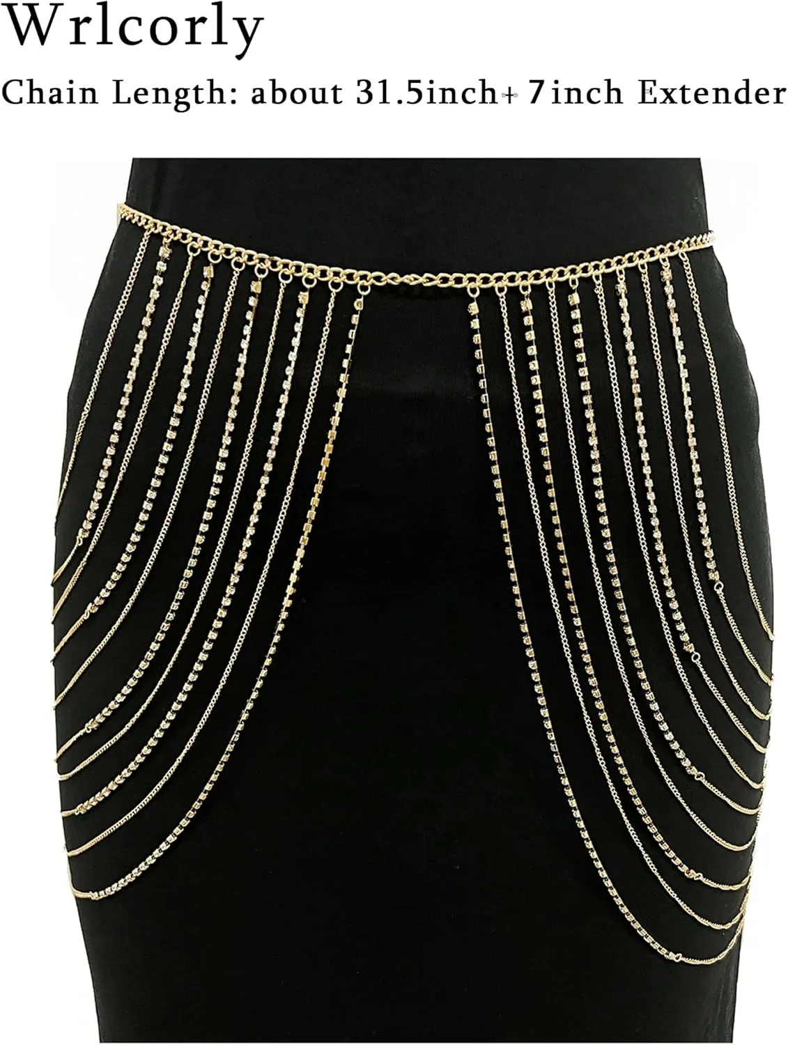 Layered Belly Waist Chains Rhinestone Metal Body Chain Belt Sexy Party Rave Carnival Body Jewelry Accessories for Women Gold Tone Adjustable