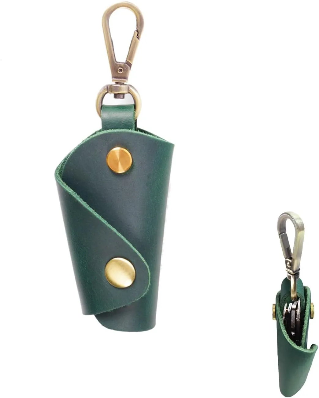 Leather Key Organizer Holder with Keychain, Car Key Cover, Snaps, Compact, Stylish Pouch