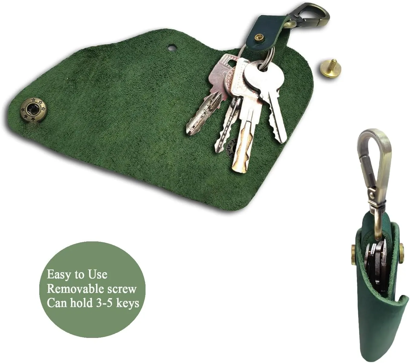 Leather Key Organizer Holder with Keychain, Car Key Cover, Snaps, Compact, Stylish Pouch