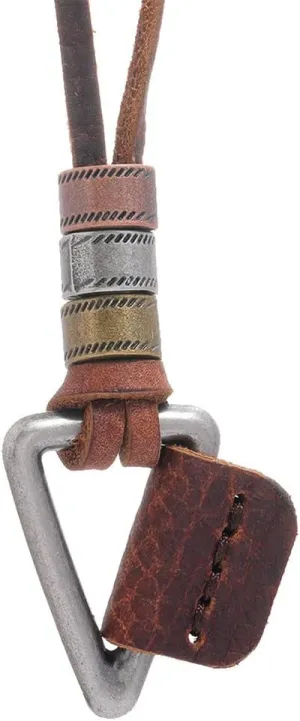 Leather Necklace with Stainless Steel Pendant for Men Women, Vintage Hemp Rope Tribal Choker Necklaces Adjustable 18-30 inch, Clasp-Free Long Necklace with Pendant