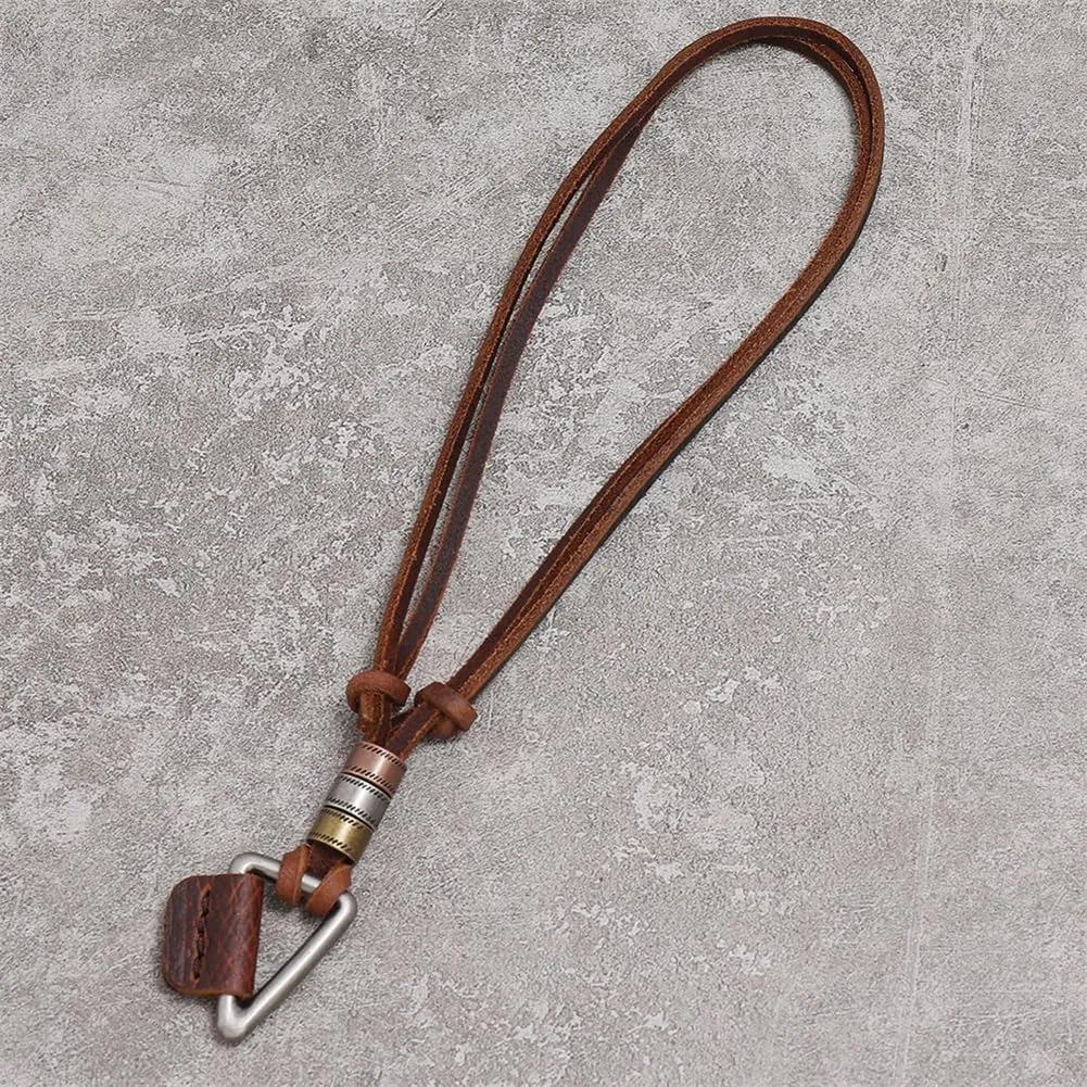 Leather Necklace with Stainless Steel Pendant for Men Women, Vintage Hemp Rope Tribal Choker Necklaces Adjustable 18-30 inch, Clasp-Free Long Necklace with Pendant